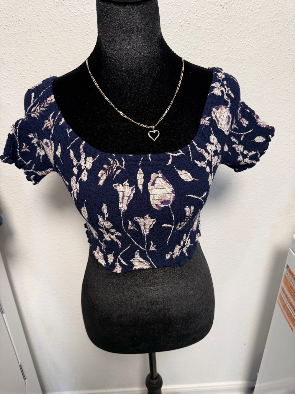 Angie Navy Floral Scoop Neck Cropped Top